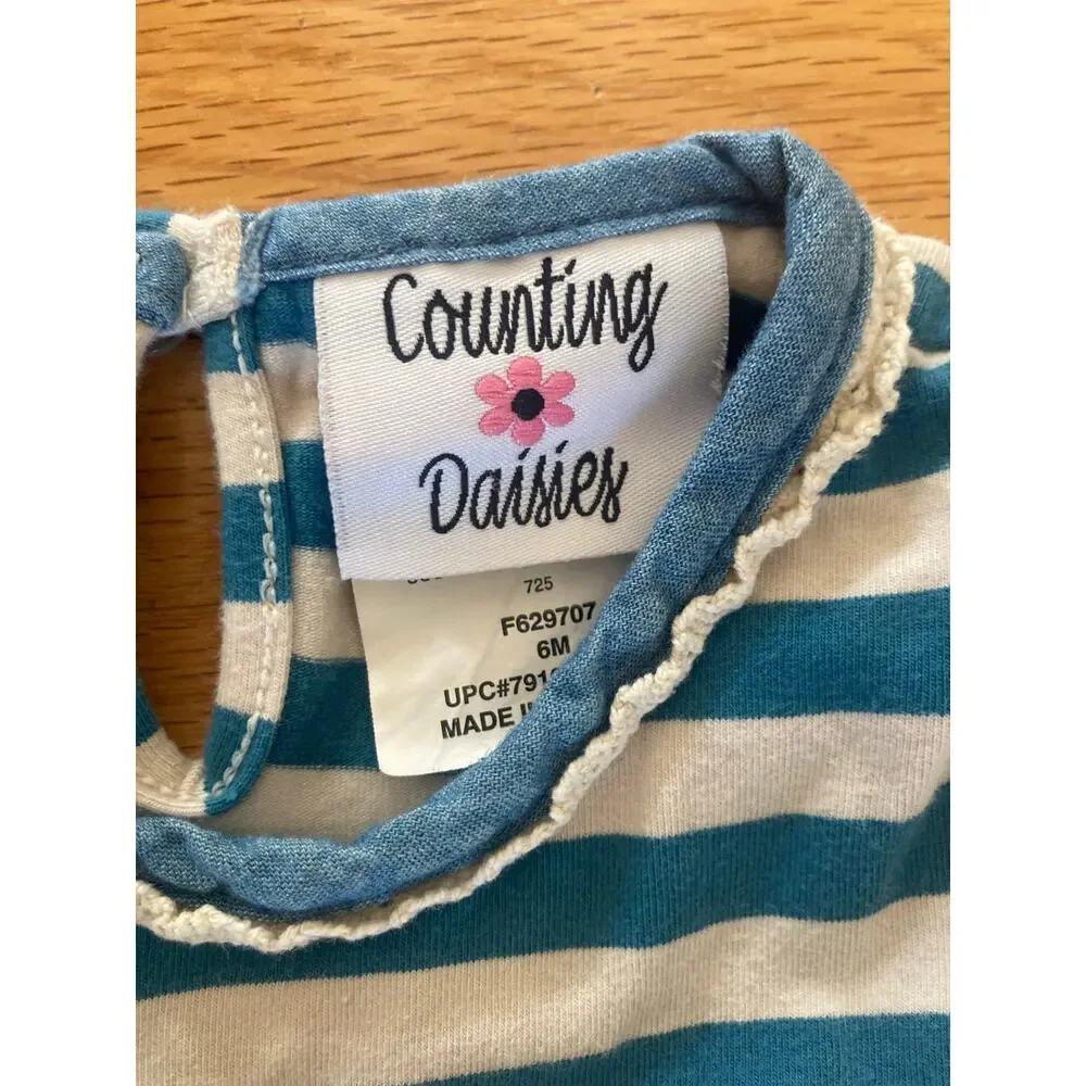 Counting Daisies Baby Girl Floral Stripe Crochet Cotton Dress 6 Months - Picture 3 of 8
